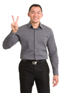 Man holding up 2 fingers