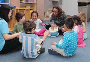 Class playing with drum