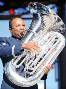 Playing the tuba