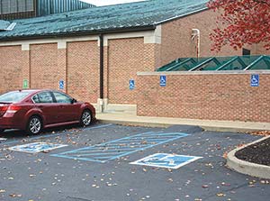 Picture of the handicap spaces in a parking lot