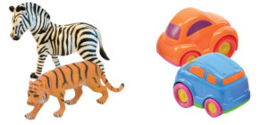 toy animals and toy cars sorted