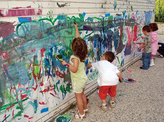 Children painting mural