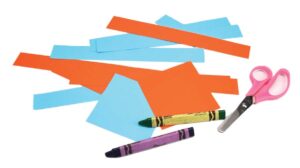 colored paper, crayons, and scissors