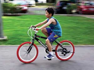 Riding a bike without a helmet on