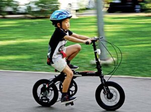 Riding a bike with a helmet on